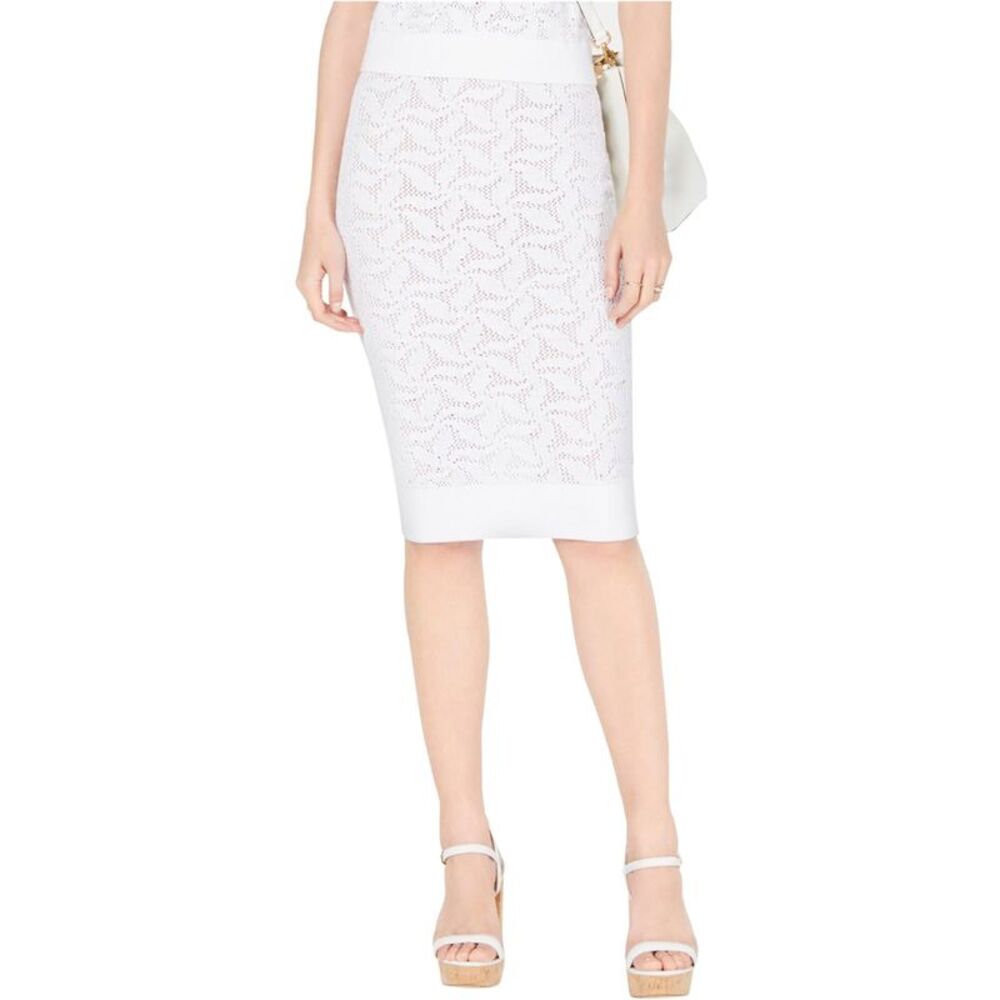 Michael Kors Womens Open Knit Pencil Skirt, White, M, DM